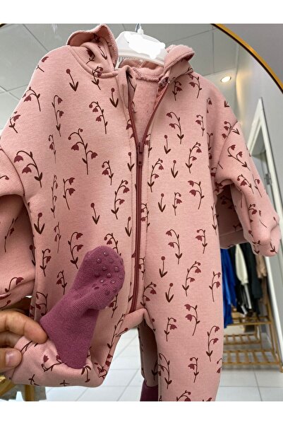 zeyd 3 İp Ş Fleece-Lined Hooded Flower Printed Jumpsuit