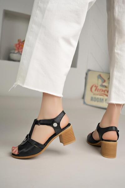 Mammamia D25Ys 2725 Black Genuine Leather Women's Sandals