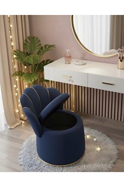 Ebrar Home Design Lüks İstiridye Tasarımlı Kadife Depolama Pufu | Makyaj Masa...