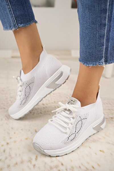 Nesil Shoes Lady 3002 Білі трикотажні жіночі кросівки