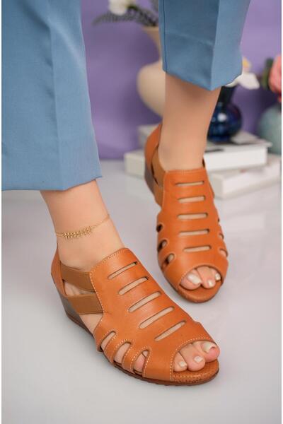 Mammamia D25Ys 2740 Tan Genuine Leather Open Front Women's Shoes