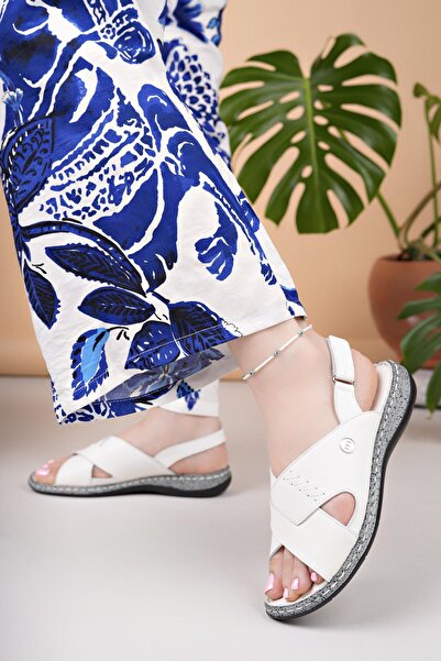 Mammamia D25Ys 2525 White Genuine Leather Women's Sandals