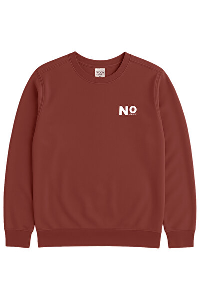 THE WOOW Unisex Basic Uzun Kollu Sıfır Yaka NO New Best Baskılı Kiremit Sweat...