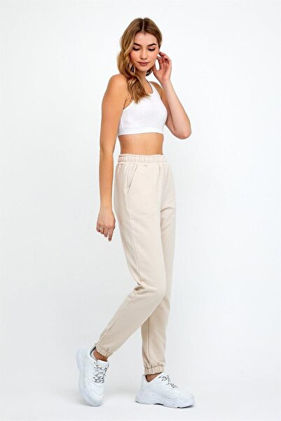 ESPİNA Γυναικεία φούτερ Jogger Beige πλεκτά με τρεις κλωστές με ελαστική μέση και πόδι