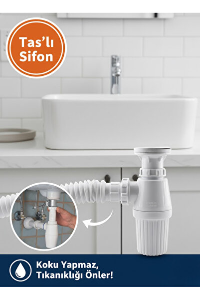 MH MiniHediye Lavabo Sifonu Gideri Borusu Körüklü Sökülebilir Tas'lı Mutfak B...
