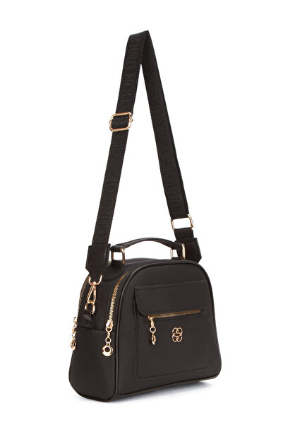 Newish Polo Women's Black 3 Compartment Adjustable Strap Hand and Shoulder Bag