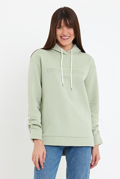 ESPİNA Γυναικείο φούτερ με ρυθμιζόμενο κέντημα με 3 κλωστές φλις μακριά