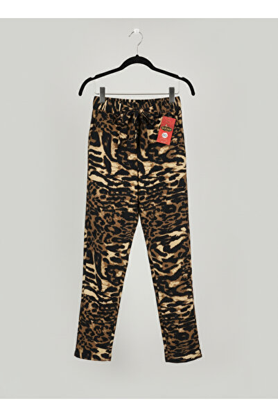 Altınay Leopard Patterned Pocket Suede Winter Pajama Bottoms 2021-s10