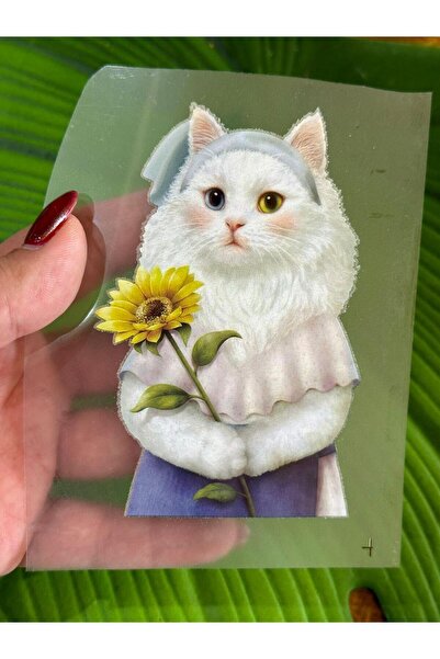 Gönülden Tasarım 11x7 cm Pisica Albă Aderentă cu Fier de călcat - Armad Impri...