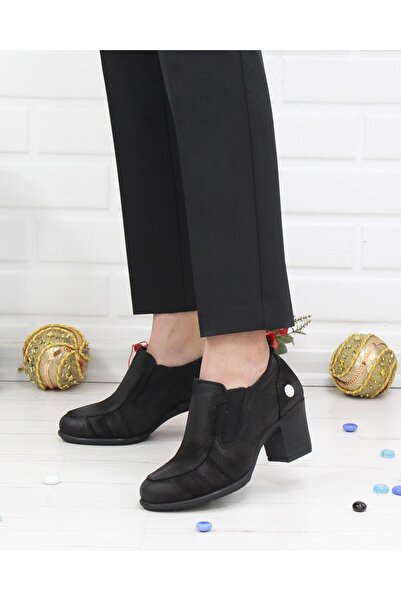 Mammamia D24Ka 3135 Black Nubuck Genuine Leather Heeled Women's Shoes