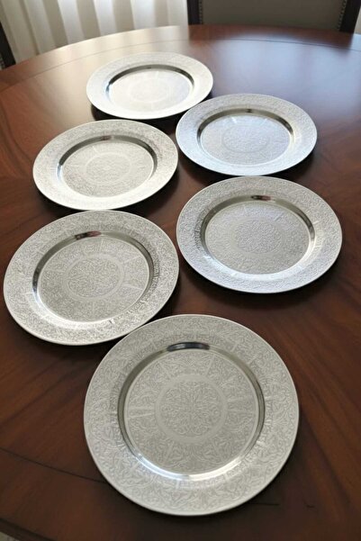 ARTERAS 26 Cm Otantik Desenli Krom Çelik Meze ve Servis Tabağı
