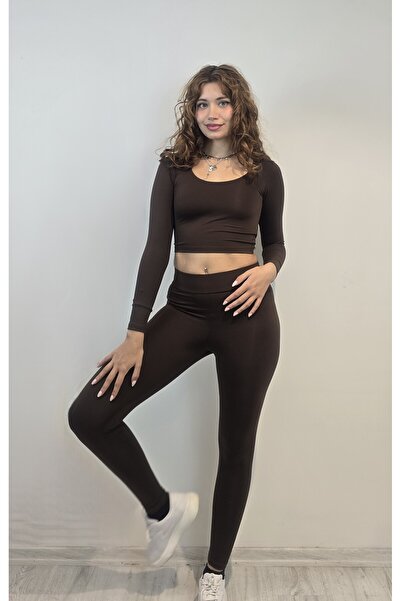 TF The Fancy For You Kadın Uzun Kollu Crop Yüksek Bel Slim Fit Tayt İkili Takım