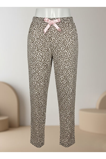 Altınay Leopard Patterned Cotton Non-Pocket Winter Women's Pajama Bottoms Pmk4