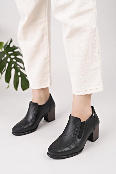 Mammamia D25Ka 3360 Black Genuine Leather Heeled Women's Shoes