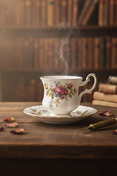 Royal Albert فنجان قهوة عتيق مزدوج الحجم من نورانتيك رويال ألبرت موس مع الورد