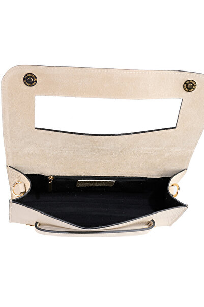 AZZURA Isolde bag, genuine leather cream with gold metal accessories