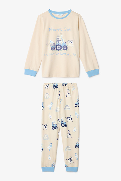 Penti Chlapecká bavlněná pyžamová souprava Moo-ve se vzorem krávy s dlouhým rukávem, 2 kusy