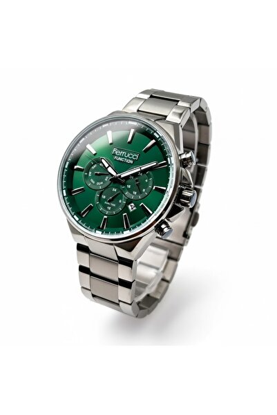 Ferrucci Erkek Kol Saati Gümüş Renk, Yeşil Kadran - Şık Metal Kordon, 2 Yıl Garantili