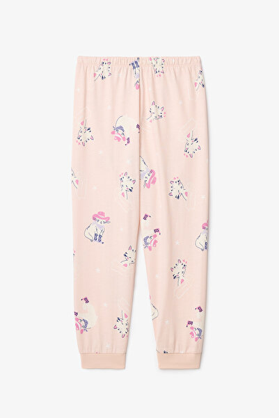 Penti Kız Çocuk Meowdy Kedi Desenli Pamuklu 2'li Uzun Kollu Pijama Takımı