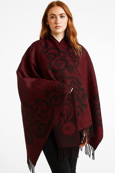 ALDAİR Γυναικείο Χειμερινό Πόντσο Διπλής Όψης Shoulder 140x140