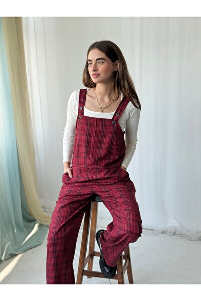 Retrobird Tasarım Uzun Tulum Salopet Kadın Vişne Renkli