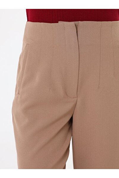 Refka Beli Nervür Detaylı Klasik Pantolon - Koyu Vizon -