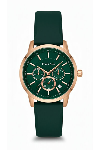 Frank Alex Erkek Kol Saati Bakır Renk, Yeşil Kadran - Şık Silikon Kordon, 2 Yıl Garantili