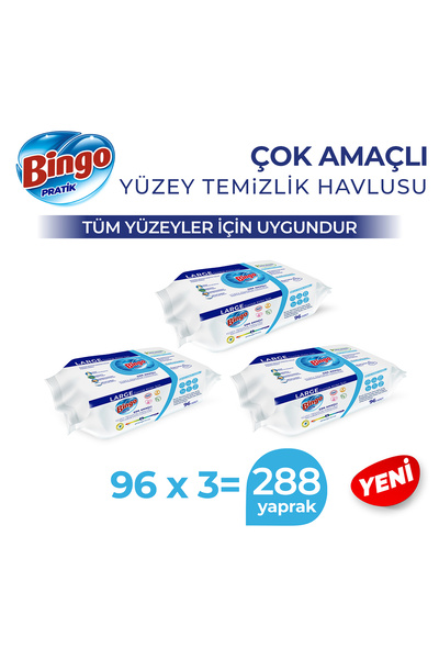 Bingo Yüzey Temizlik Havlusu Large Beyaz Sabun 96x3 (288 YAPRAK)