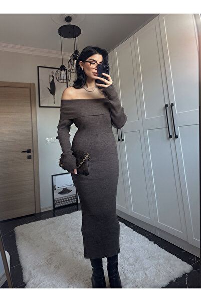 gdkdesignstudıo Kahverengi triko elbise