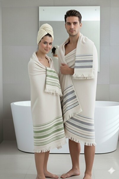 BAMİROSE Liana 50x90 70x140 Cm 4'lü Banyo Havlu Takımı, Plaj Havlusu, Peştemal