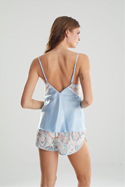 MOONGIRL Γυναικείο Σετ Σορτς Διπλό Μπλε Σατέν