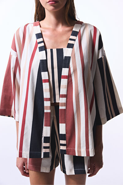 Penti Shay Striped Ethnic Pattern V-Neck Oversize Kimono