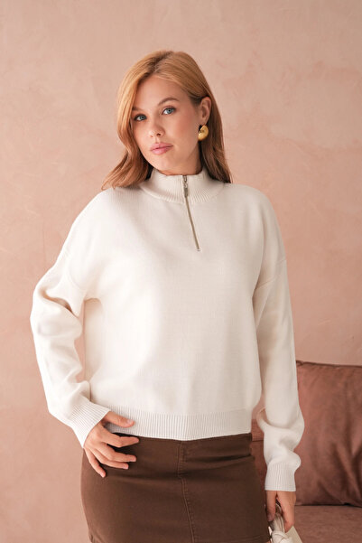 Park Karon Pulover tricotat Stone supradimensionat pentru femei, cu basic fermoare