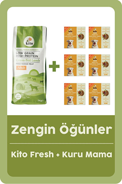 kito Kuzu Etli Yetişkin Köpek Maması 7 Kg + 6 Adet Fresh Hindi Etli %100 Taze...