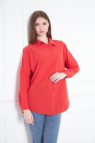 comstar Жіноча oversize довга базова червона сорочка