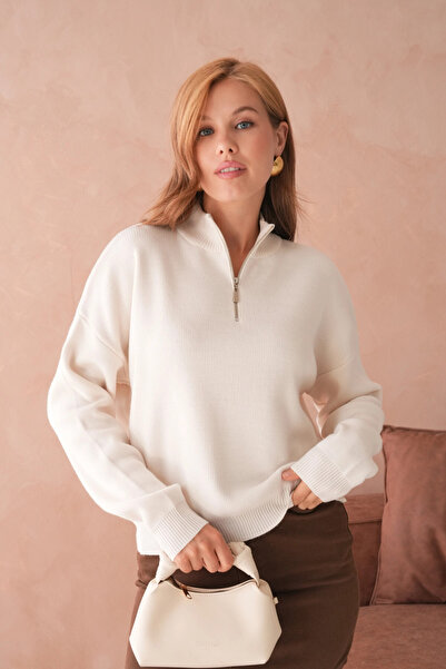 Park Karon Pulover tricotat Stone supradimensionat pentru femei, cu basic fermoare