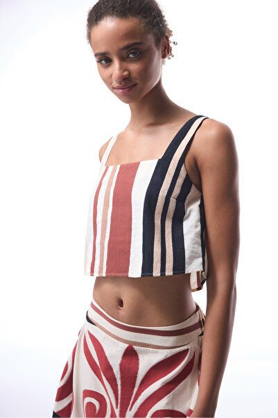 Penti Ethnic Pattern Square Neck Colorful Crop Top