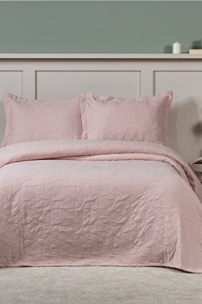 Elart Infınıtıy Bedspread Set Double Size (240X250 cm) Dusty Rose