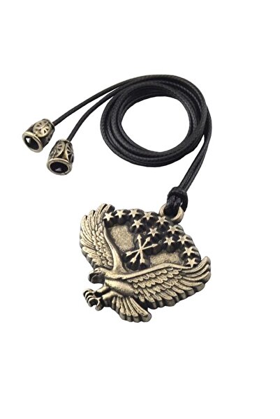 anahtarlıksepeti Adige Çerkes Bayraklı Kartal İpli Kolye (Nikel Oksit)