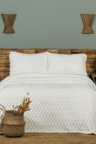 Elart Polen Blanket Set Double Size Wellsoft 3 Pieces (230X250 cm) Ecru