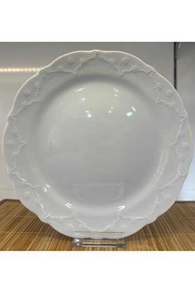 Porland Porselen Queen Beyaz 25 Cm 3'lü Düz Servis Tabağı Sunum Tabağı (3 ADET)