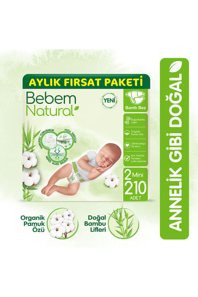 Bebem Natural Bebek Bezi 2 Beden Mini Aylık Fırsat Paketi 210 Adet