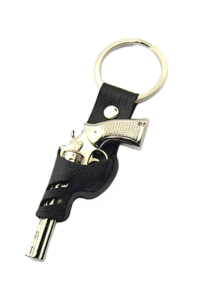 anahtarlıksepeti 45 Lik Toplu Kovboy Tabancası Siyah Kılıflı Anahtarlık - Nikel