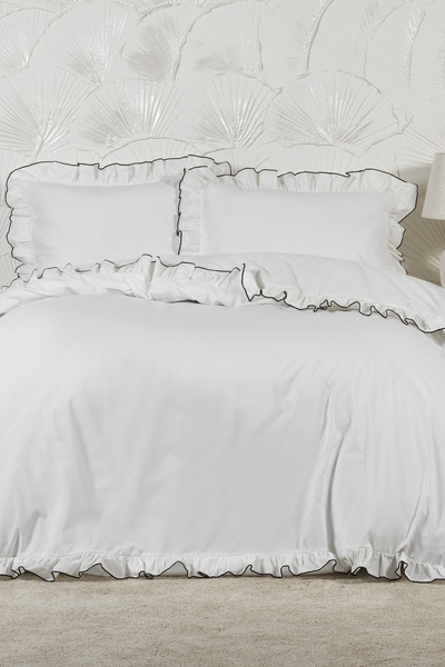 Elart Tılsım Duvet Cover Set Elastic Sheet Cotton Ruffled (200X220 cm) Cream