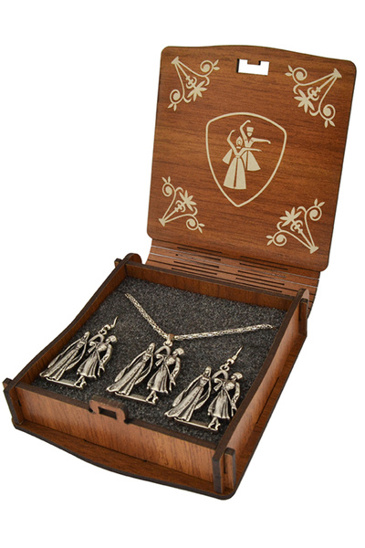 anahtarlıksepeti Couple Playing Kafkas Circles Necklace Earring Set