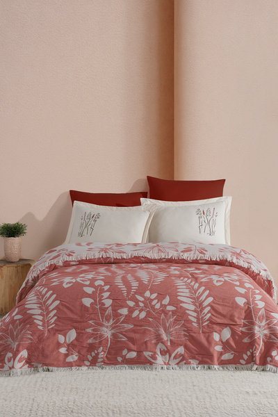 Elart Leaf Pike Bedspread Double Size 100% Cotton (220X240 cm) Cinnamon