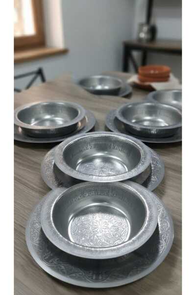 ARTERAS Otantik Desenli Krom Çelik Çorba Kasesi Ve Altlığı