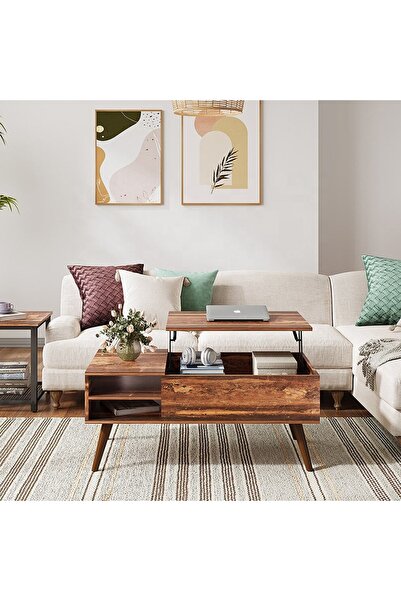 AGD طاولة طعام متعددة الوظائف، طاولة قهوة خشبية أنيقة، رف قابل للرفع والإزالة لغرفة المعيشة