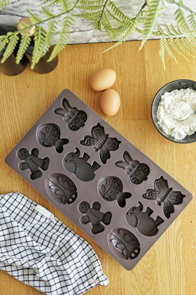 EVLE 12-Piece Cheerful Cookie Mold, Platinum Silicone, Light Brown