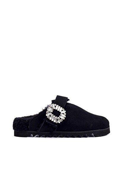 Sofia Baldi Black Suede Women's Slippers - Fays Plain Design